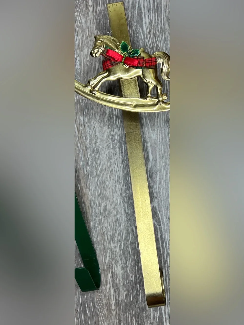 Vintage Rocking Horse Christmas Wreath Hanger Metal Gold Tone